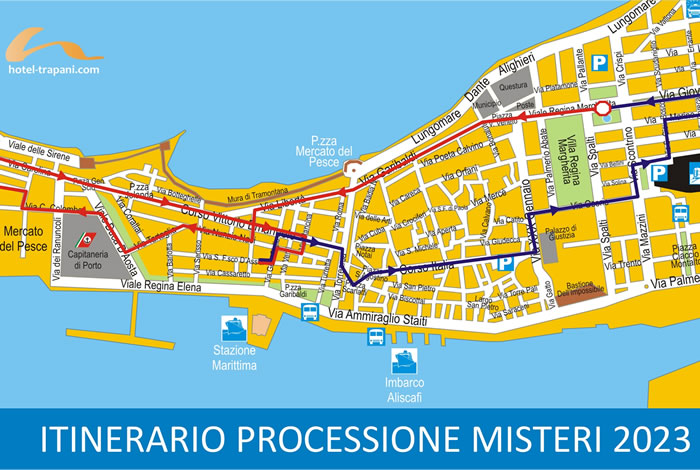 L'itinerario della processione dei Misteri di Trapani 2023