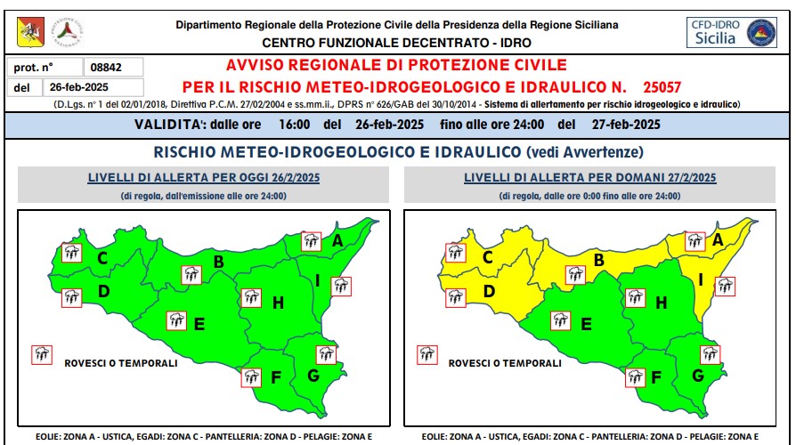 Meteo, allerta gialla anche a Trapani