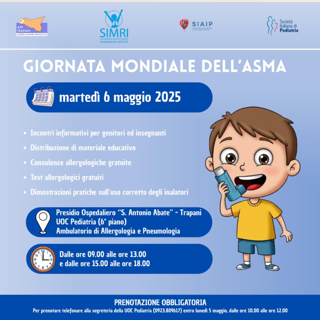 Trapani, martedì al Sant’Antonio Abate infopoint e consulenze sull’asma in età pediatrica