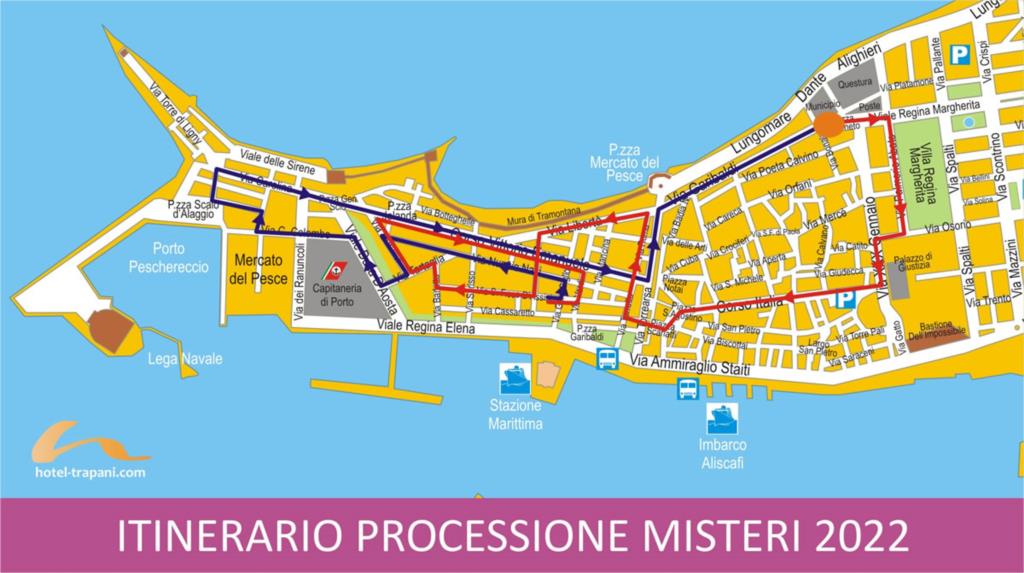 Itinerario completo processione dei Misteri di Trapani 2022