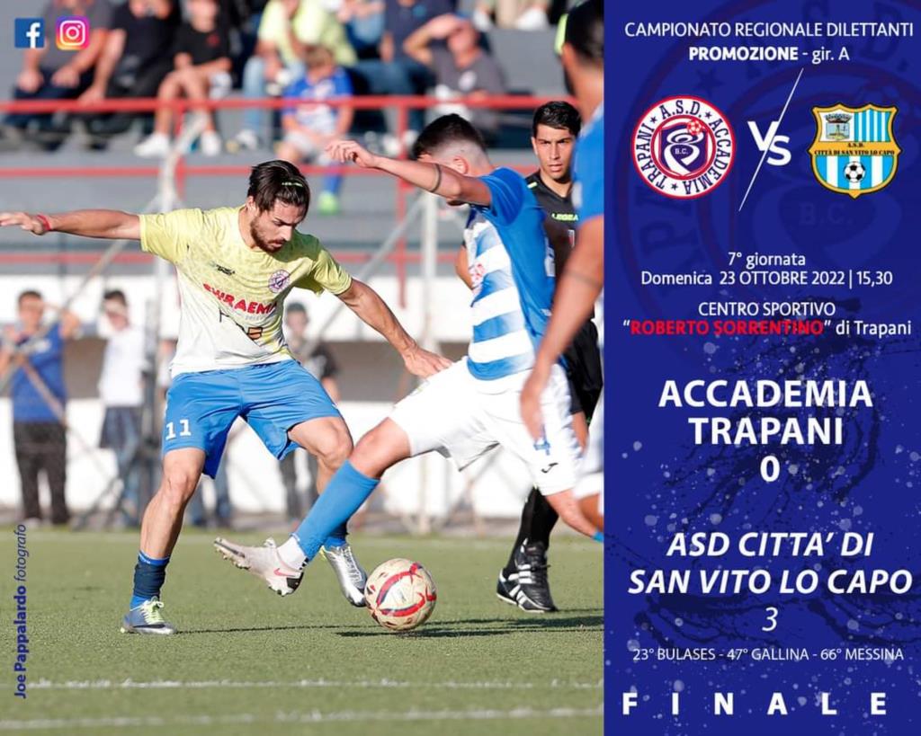 ASD Accademia: termina 0 a 3 il big match contro il Città di San Vito lo Capo