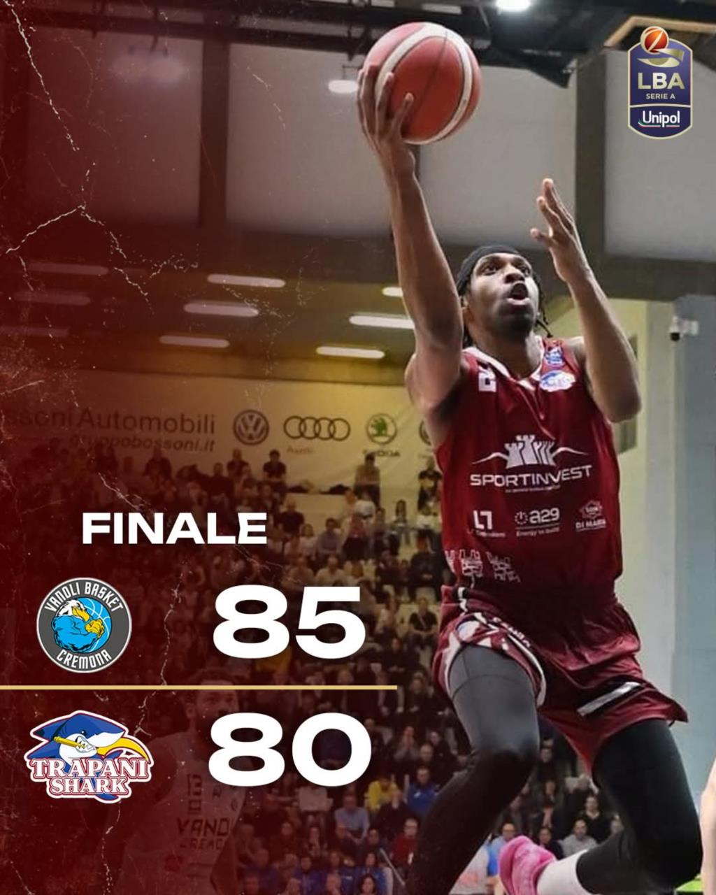Stop per gli Shark a Cremona. 85-80 il finale