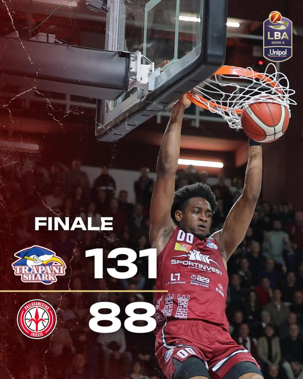Trapani Shark a valanga su Trieste. Finisce 131-88