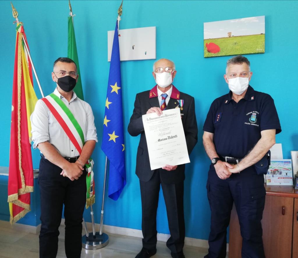 Petrosino: il sindaco incontra  Mariano Valenti insignito dell'onorificenza di Ufficiale dell’Ordine al Merito della Repubblica Italiana
