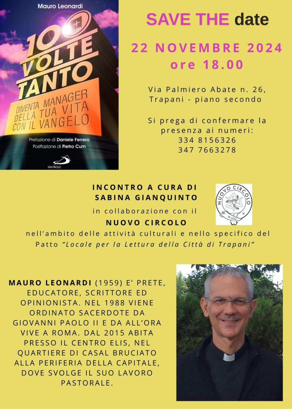 Trapani, venerdì la presentazione del libro '10 volte tanto' di Mauro Leonardi