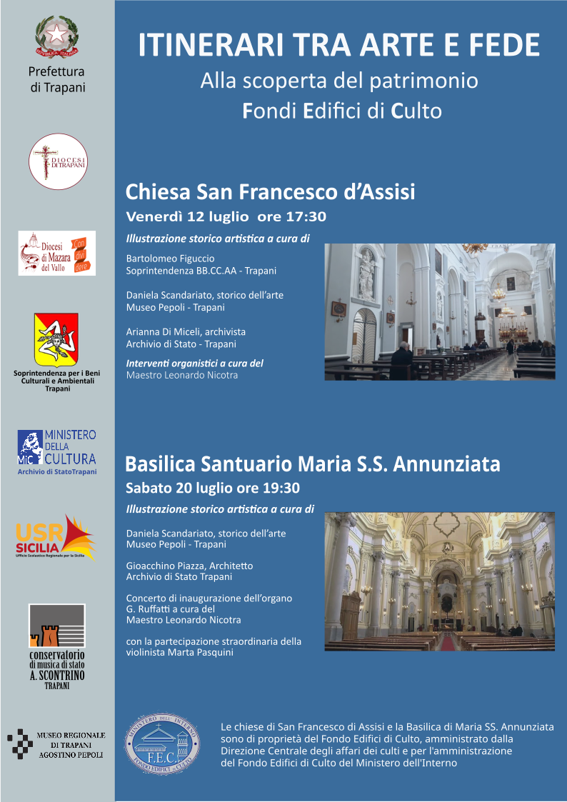 Al via a Trapani “Itinerari tra arte e fede. Alla scoperta del patrimonio Fondo Edifici di Culto”