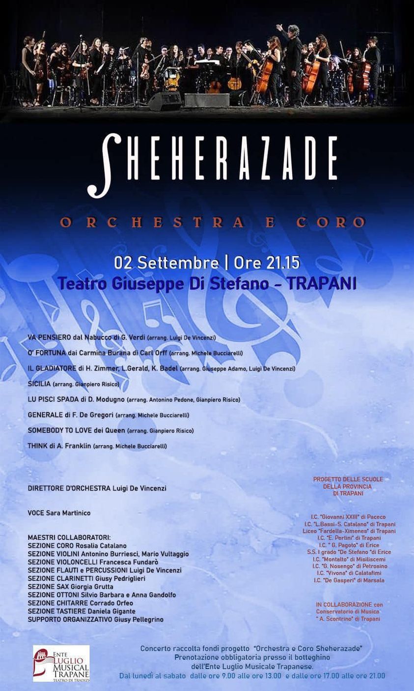 Orchestra e coro Sheherazade questa sera al teatro Di Stefano di Trapani