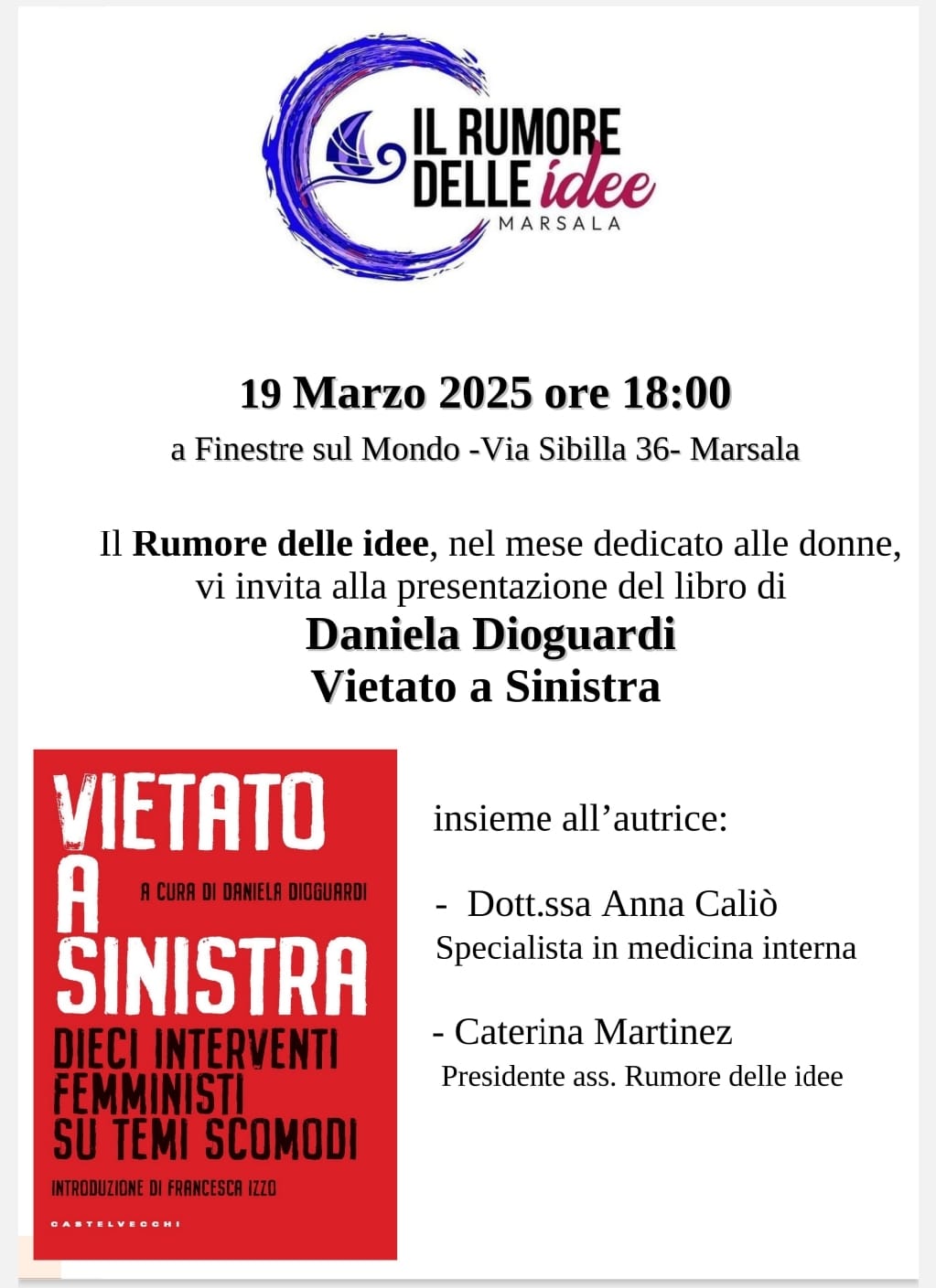 Marsala, domani la presentazione del libro 'Vietato a Sinistra' di Daniela Dioguardi