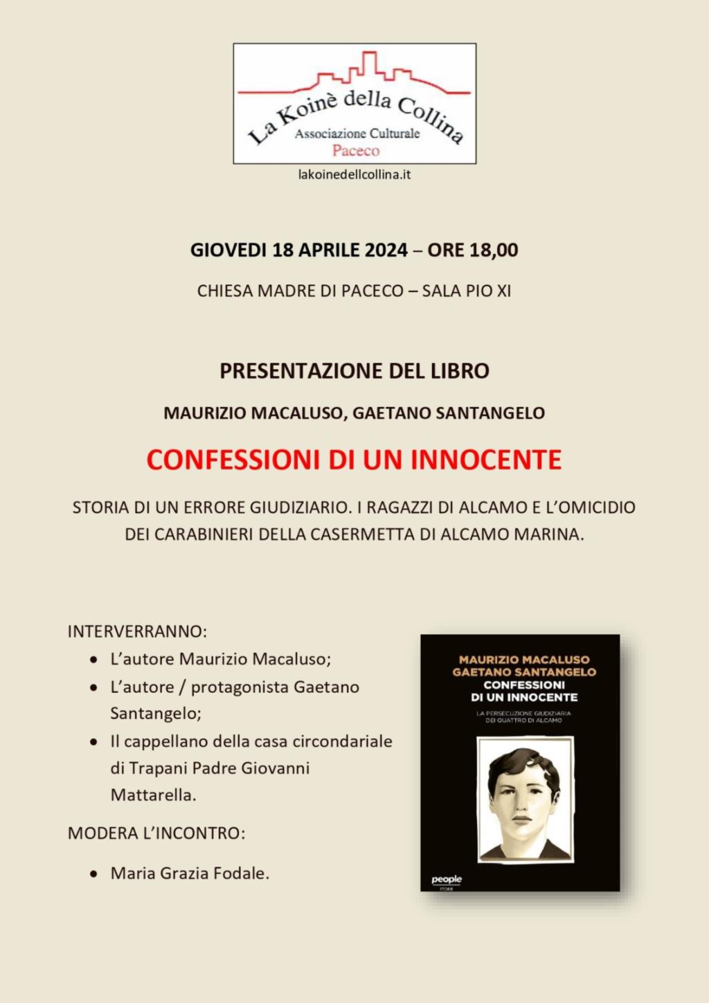 Paceco, giovedì la presentazione del libro 'Confessioni di un innocente'