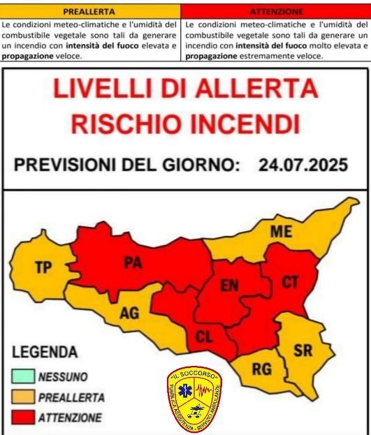 Trapani, allerta meteo rossa per incendi pervista per domani