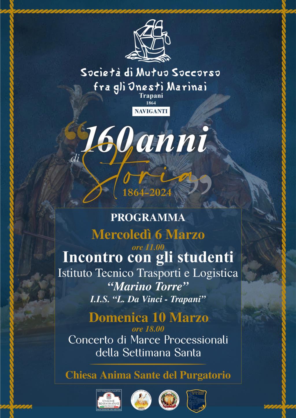 Trapani, le iniziative per i 160 anni della 'Società di Mutuo Soccorso fra gli Onesti Marinai'