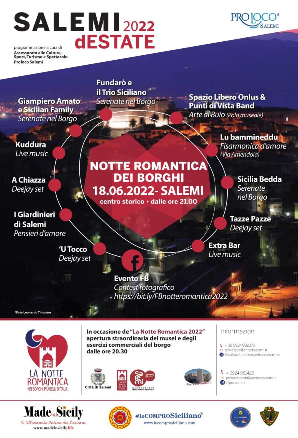 Salemi, domani la Notte Romantica dei Borghi Musica e musei aperti nel Borgo
