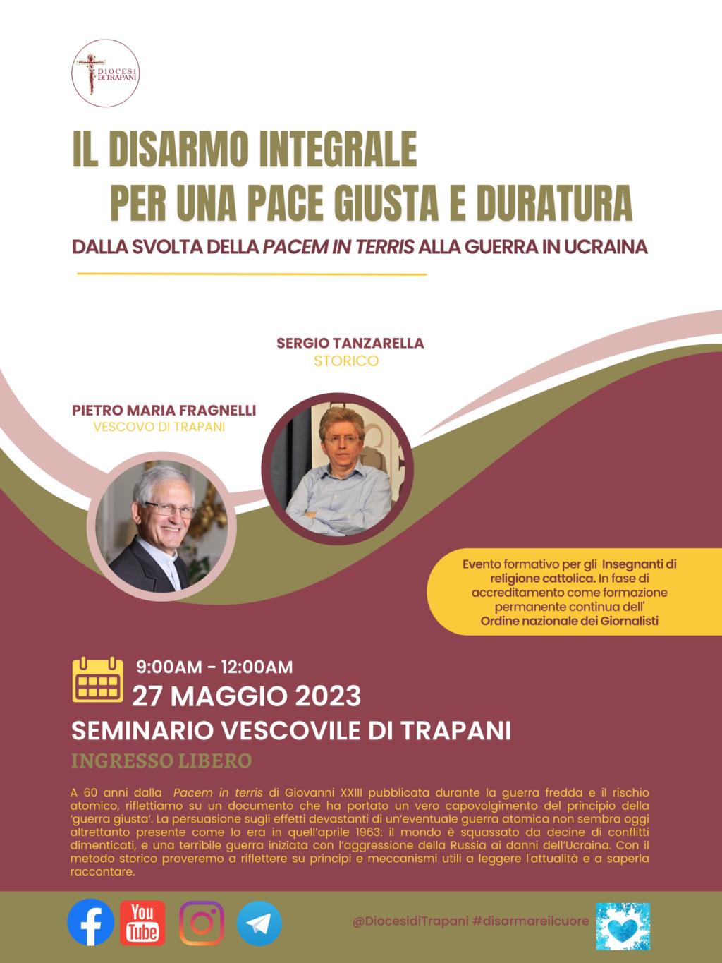 Incontro a Trapani su 'Il disarmo integrale per una pace giusta e duratura'