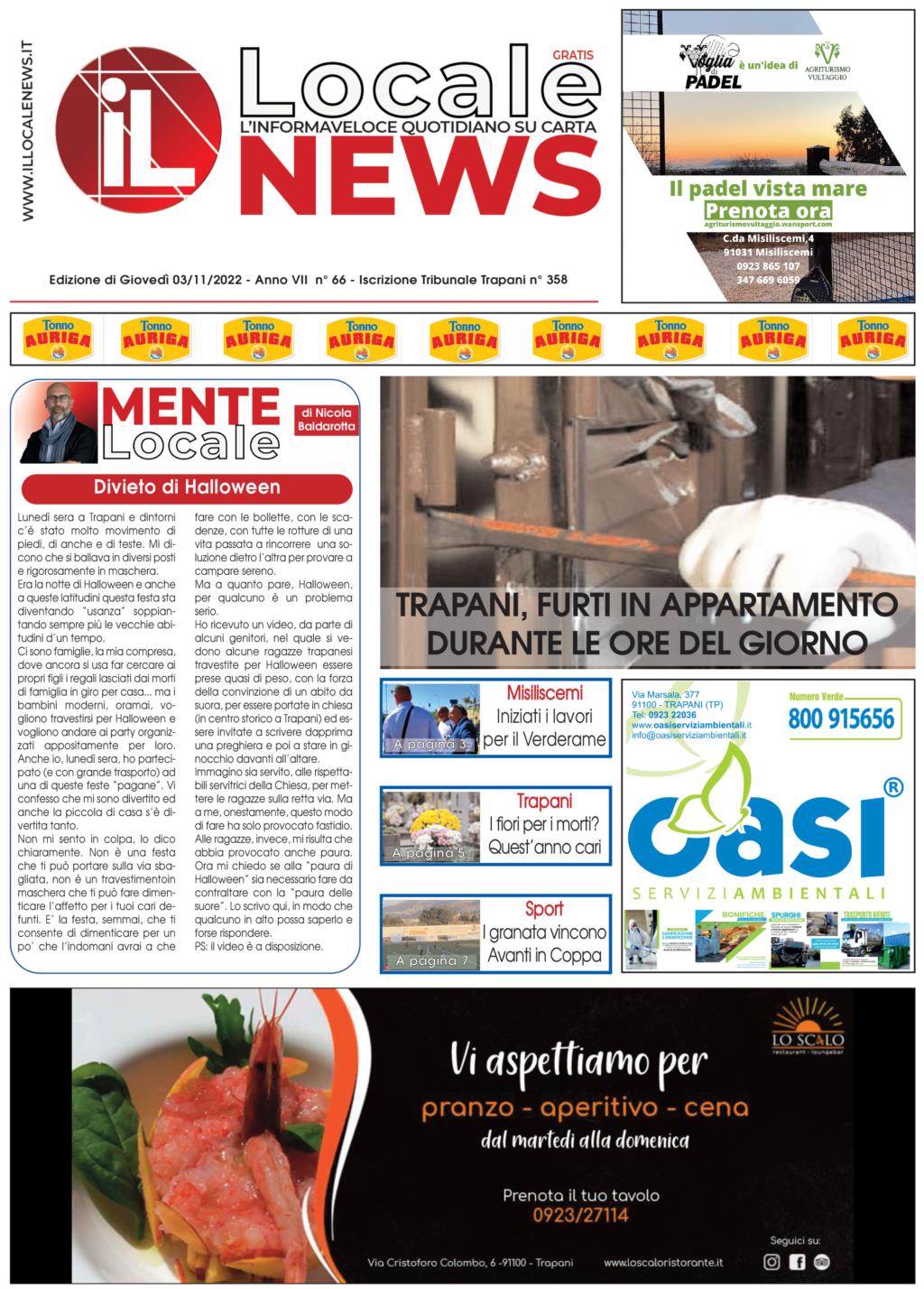 Edizione di oggi, giovedì 03 Novembre 2022, del nostro giornale
