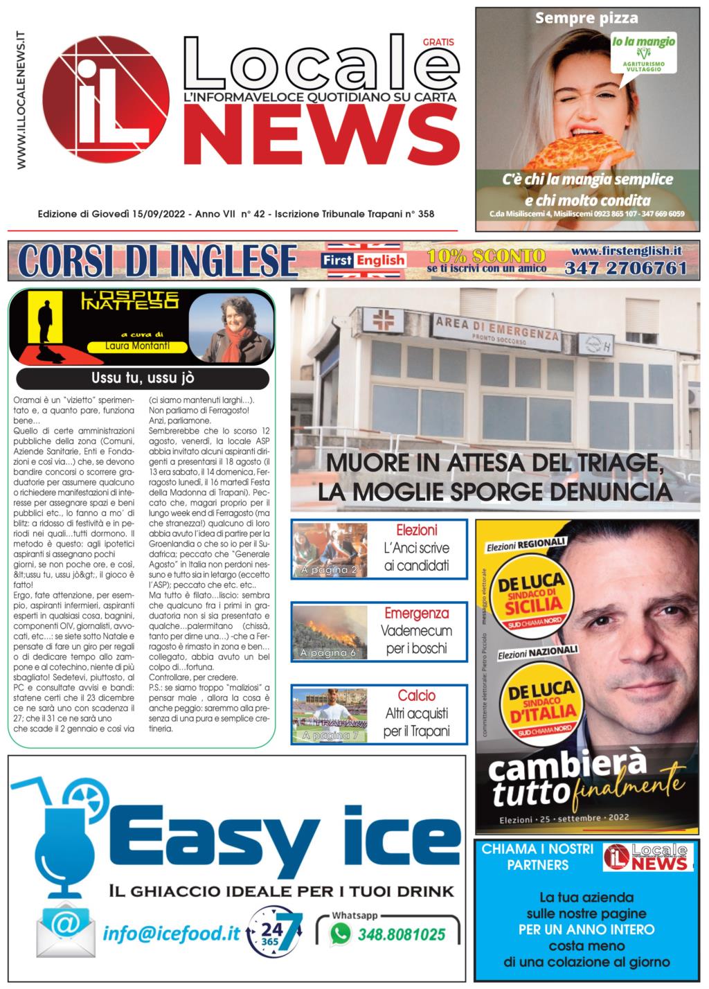 Edizione di oggi, giovedì 15 Settembre 2022, del nostro giornale