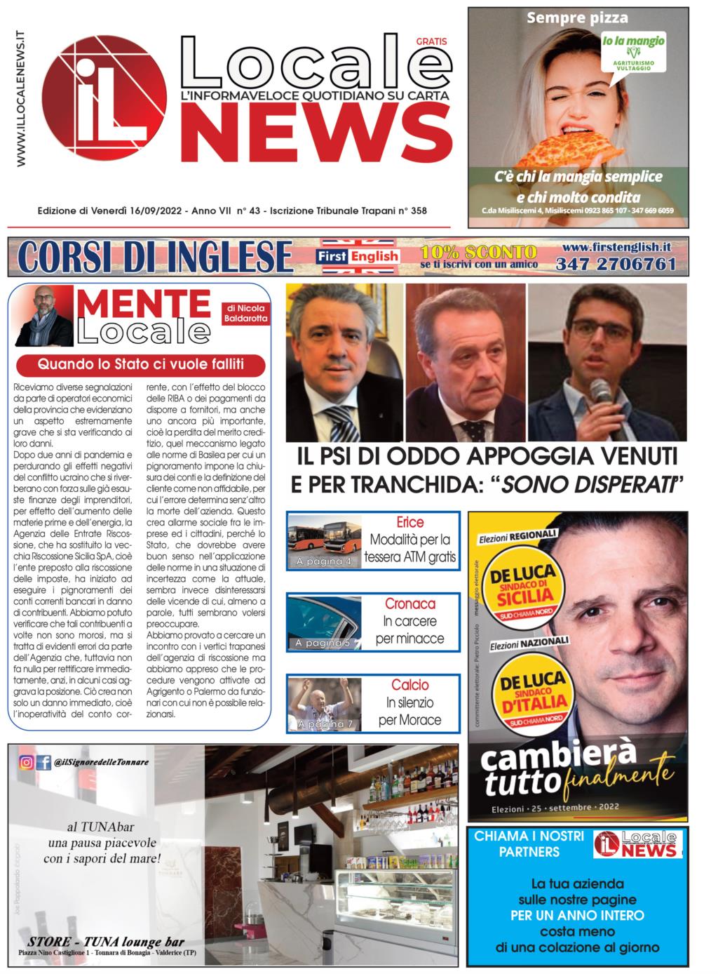 Il giornale di oggi, venerdì 16 Settembre 2022