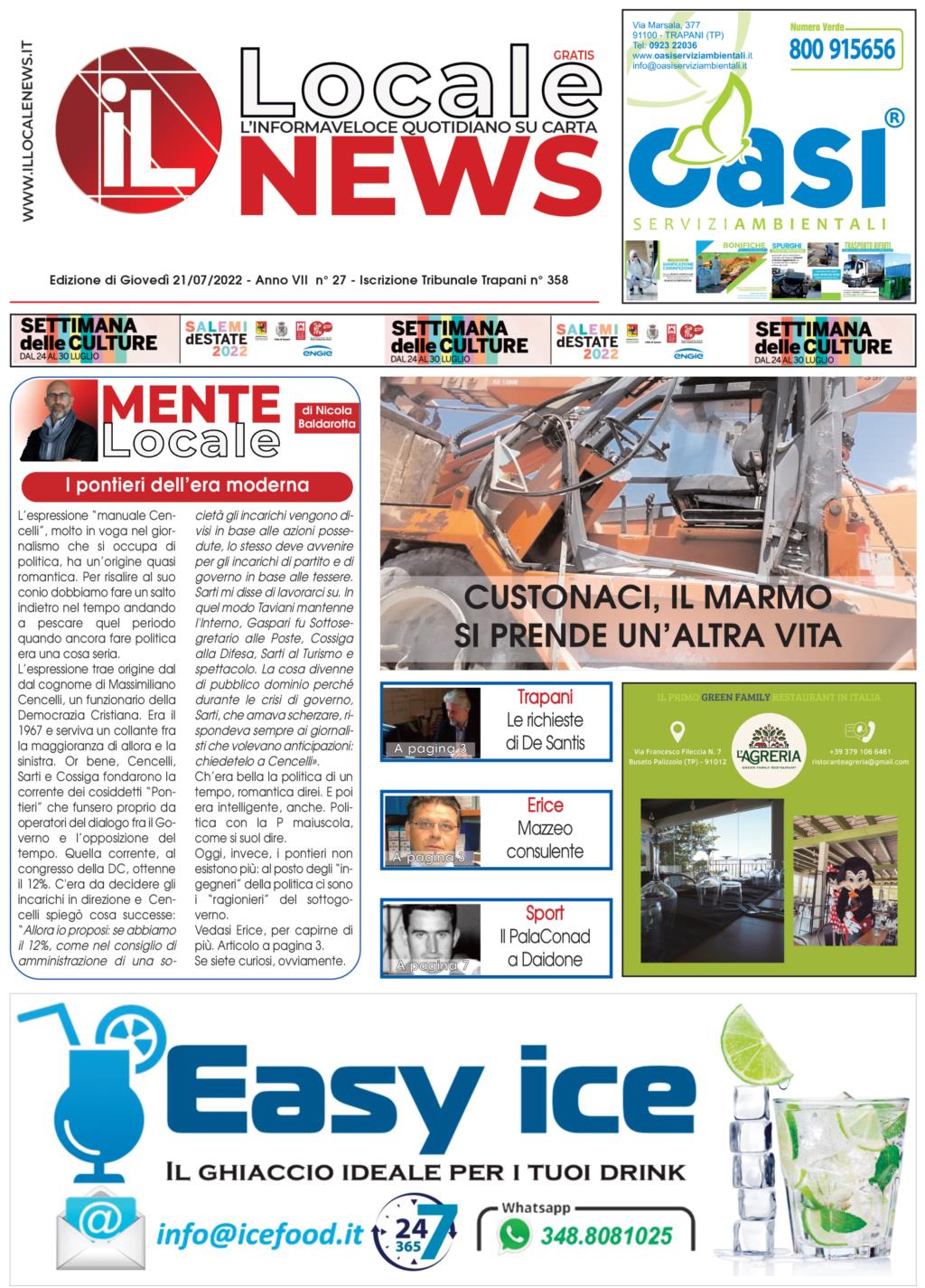 Edizione di oggi, giovedì 21 luglio 2022, del nostro giornale
