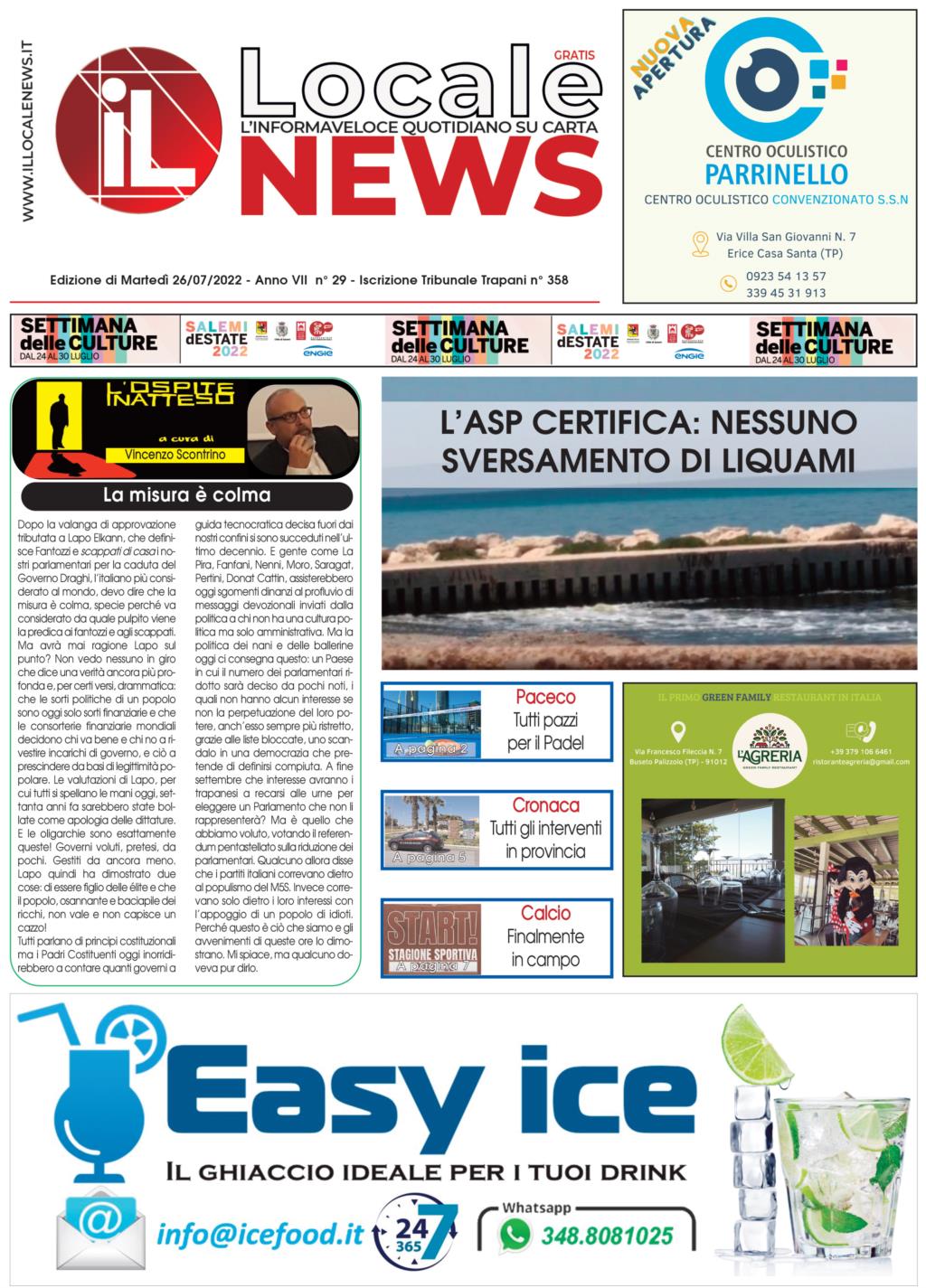 Edizione di oggi, martedì 26 luglio 2022, del nostro giornale