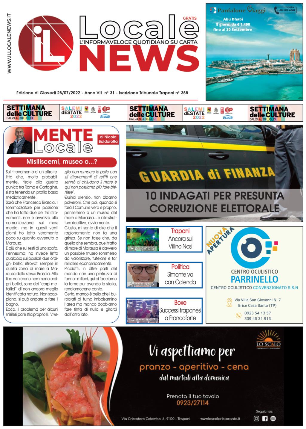 Edizione di oggi, giovedì 28 luglio 2022, del nostro giornale