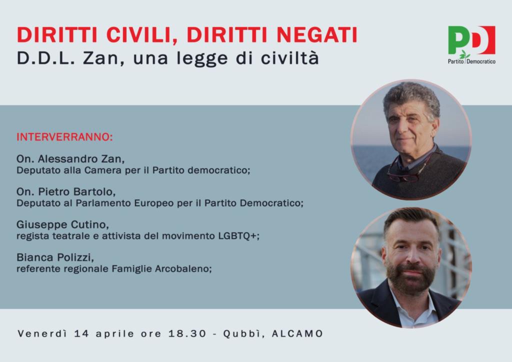 Alcamo, incontro del PD domani su 'Diritti Civili, Diritti Negati'