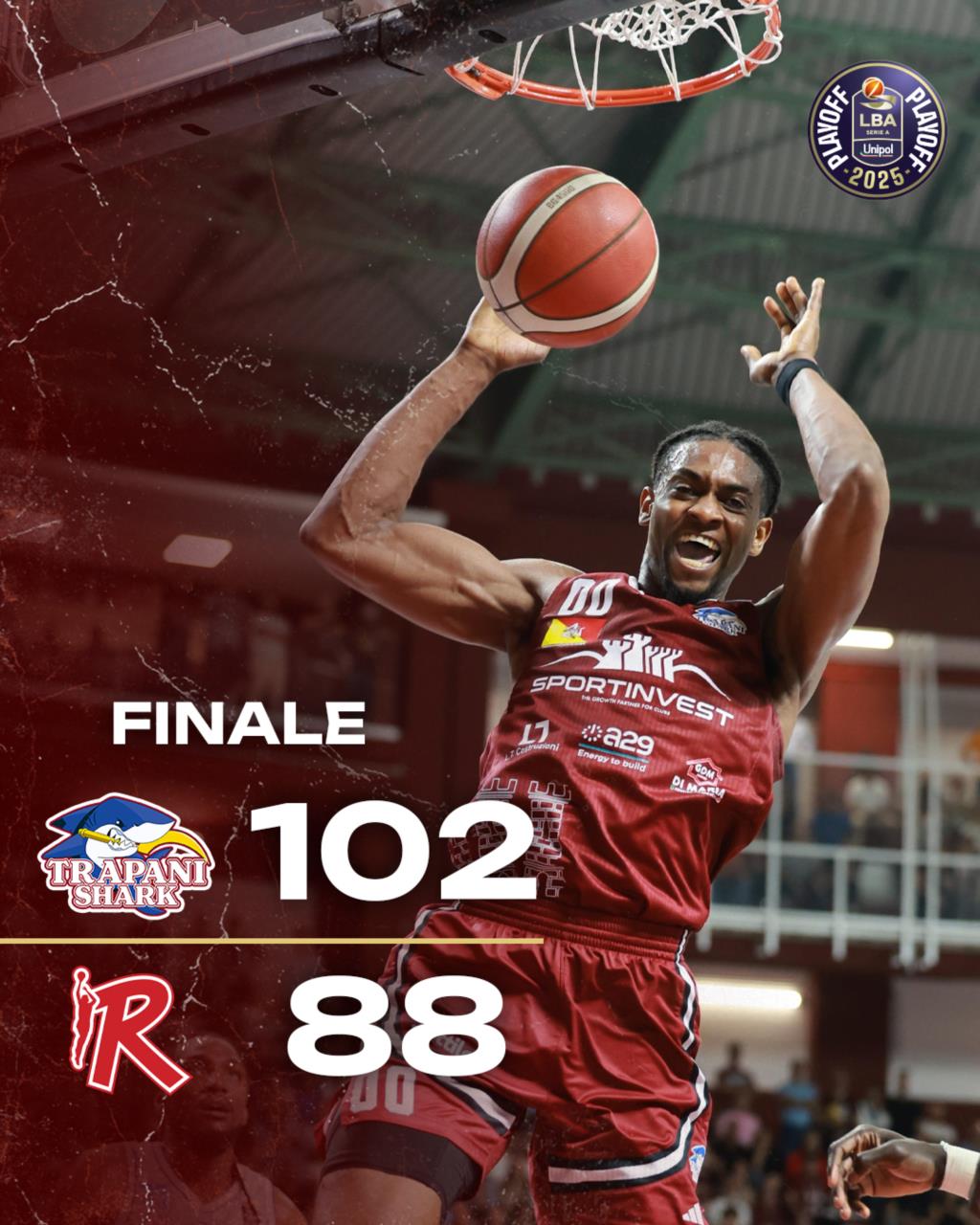 Trapani Shark vince anche gara due 102-88 e va sul 2-0