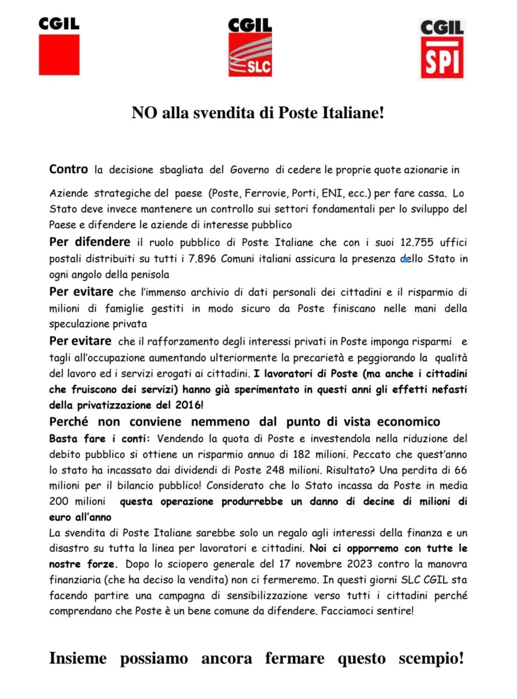 La Cgil contro la privatizzazione di Poste Italiane