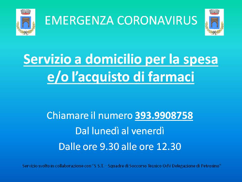 Petrosino: riattivato il servizio a domicilio per la spesa e l’acquisto di farmaci