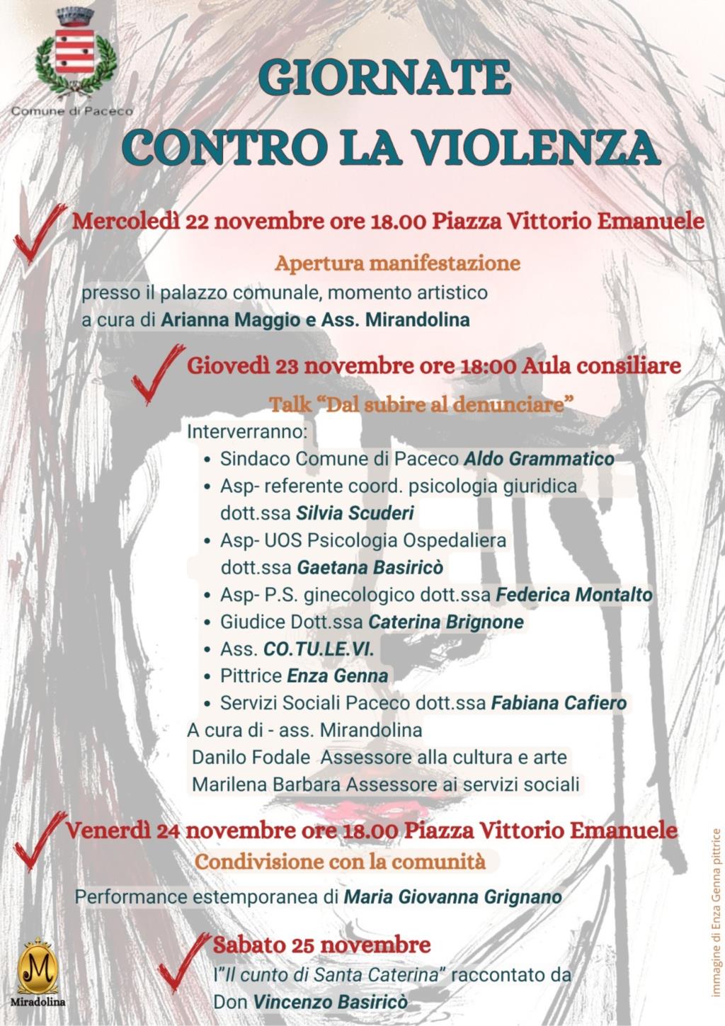 A Paceco quattro 'Giornate contro la violenza'