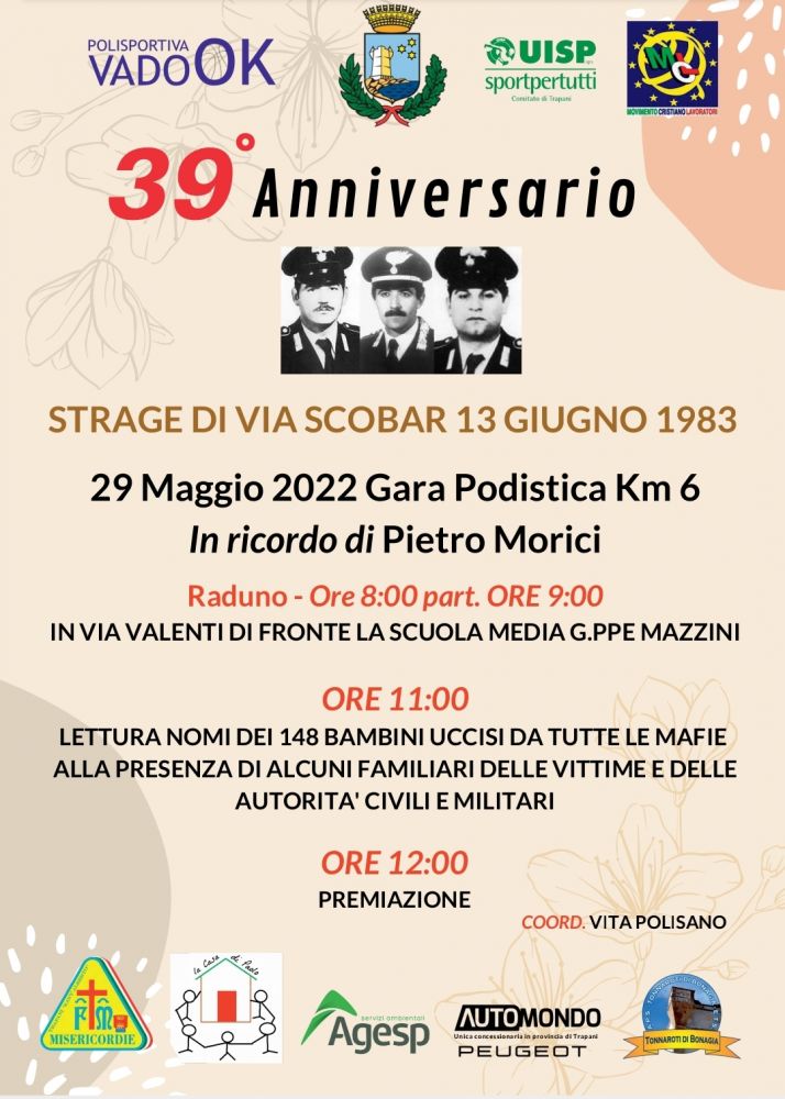 Domani gara podistica a Valderice per il 39' anniversario della strage di via Scobar